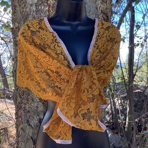Antique Gold Glittery Lace Scarf 13X58 Long Necklace Scarf Wedding Gifts fr her